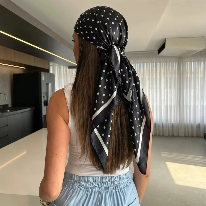 Head Wrap Turban - 2026年新作ドットプリントスクエアスカーフ 女性用ショール ネッカチーフ ヘアバンド ヘッドラップ ヘッドバンド