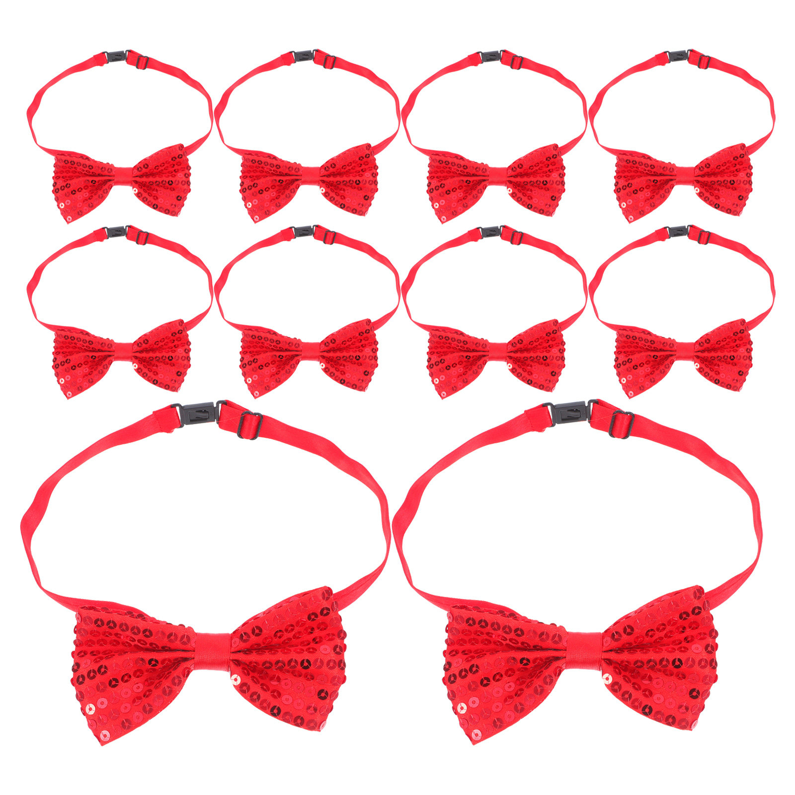 Bow Tie Pre Tied - 10個入り 赤いスパンコール蝶ネクタイ 子供用 調節可能 グリッター付き 事前に結ばれた