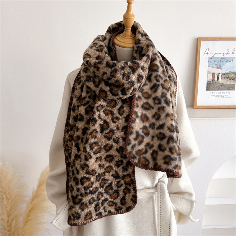 Woven Scarf Blanket - 秋冬ヒョウ柄スカーフ女性高級防風暖かいシシンナスパシュミナショールブランケット大判ラップ女性ポンチョブファンダ