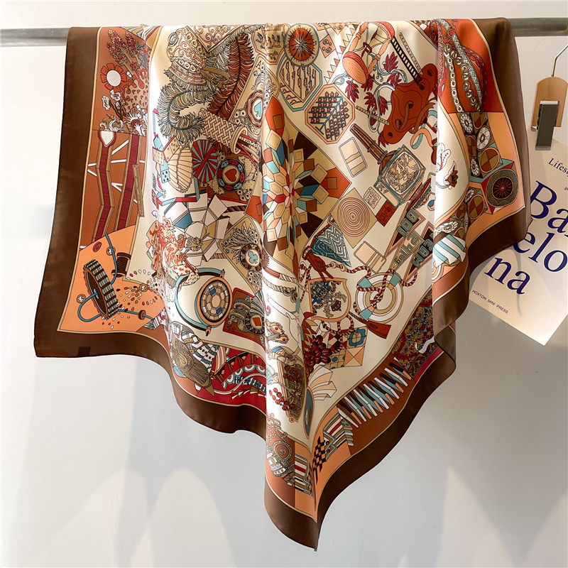 Scarf Silk Square - 2026 新しいスクエアツイルシルクスカーフ女性のための春秋バンダナヒジャブ花柄スカーフ高級女性ヘアアクセサリー