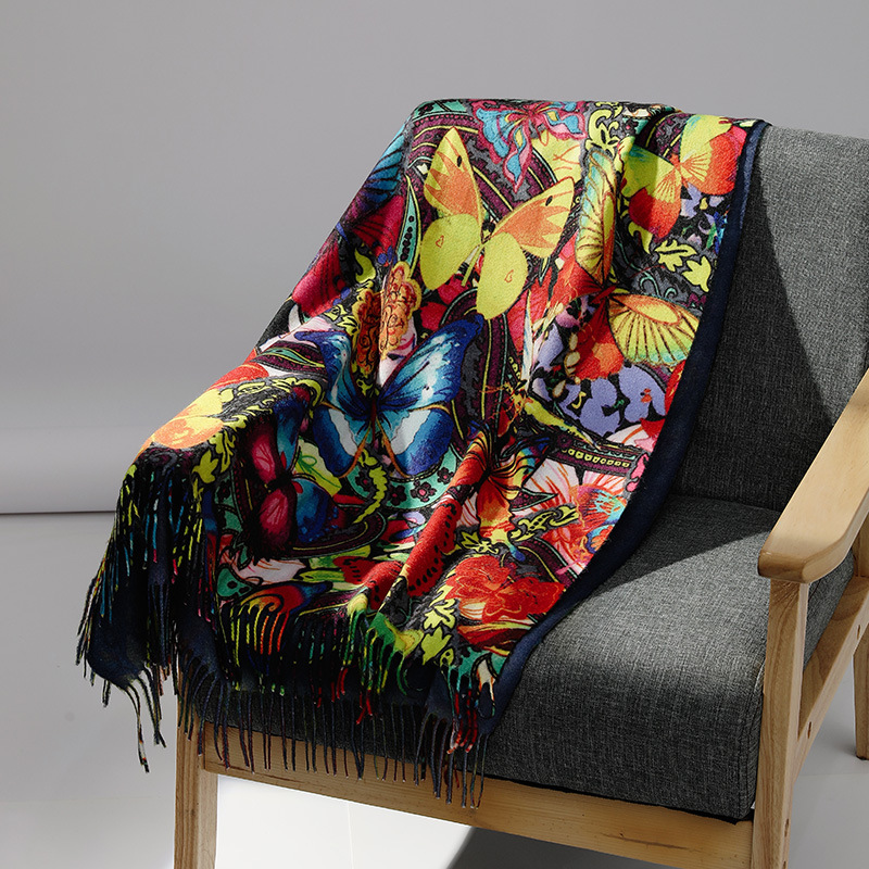 Woven Scarf Blanket - 高級ブランド油絵カシミヤスカーフ女性のための暖かい冬パシュミナプリントショールスカーフファムブランケットスカーフラップ
