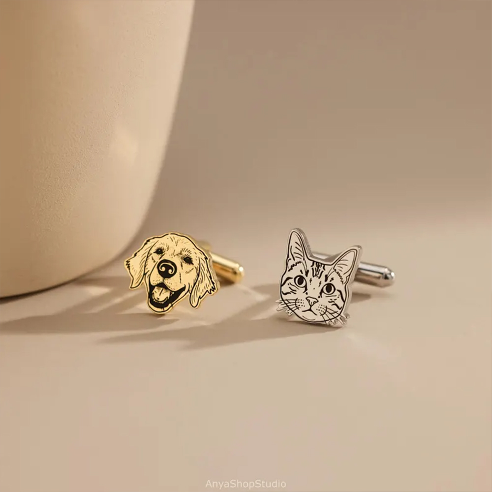 カスタムペットポートレートカフリンクス、猫や犬の写真を刻印、 - Tie Clip Silver のレビューと価格