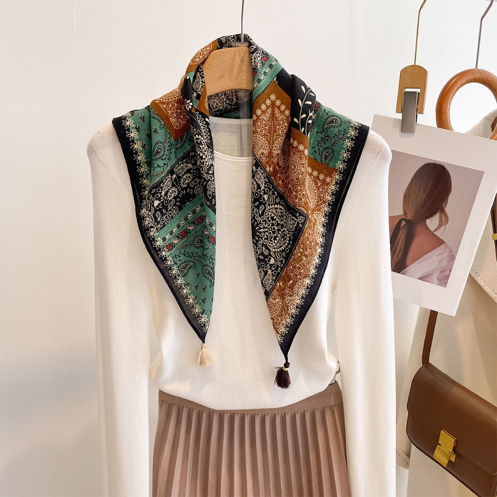 タッセルスカーフ女性スクエアコットン感覚ショールラップスカー - Ascot Neck Scarf のレビューと価格