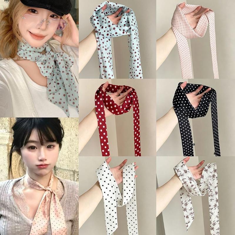 水玉模様の花柄プリントシルクスカーフ薄いネックスカーフヘアバ - Head Wrap Turban のレビューと価格