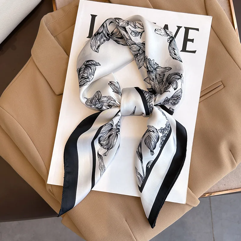 女性用フローラルプリントスクエアスカーフ,サテン,ヘッドバン - Scarf Silk Square のレビューと価格
