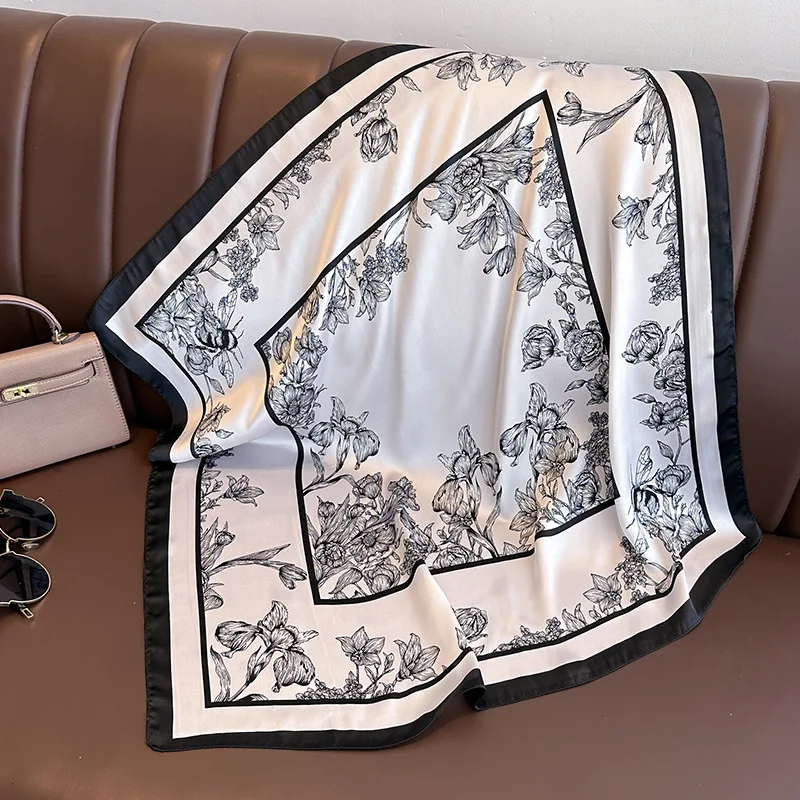 女性用フローラルプリントスクエアスカーフ,サテン,ヘッドバン - Scarf Silk Square のレビューと価格