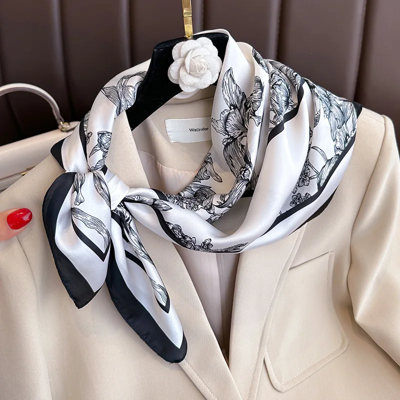女性用フローラルプリントスクエアスカーフ,サテン,ヘッドバン - Scarf Silk Square のレビューと価格