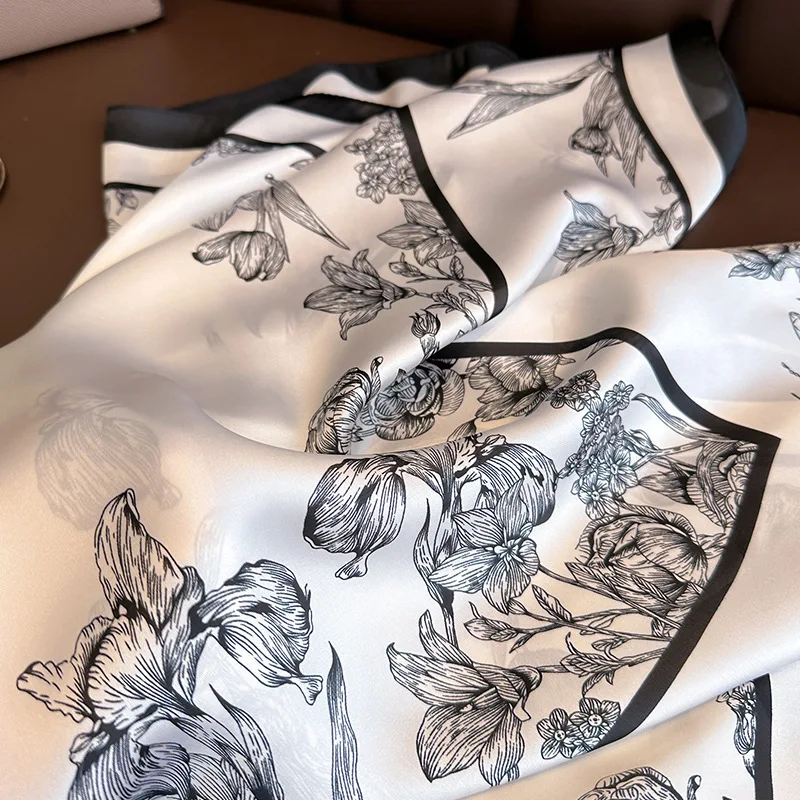 女性用フローラルプリントスクエアスカーフ,サテン,ヘッドバン - Scarf Silk Square のレビューと価格