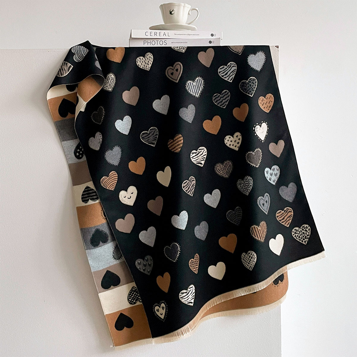 女性用イミテーションカシミヤスカーフ フリンジ付き 厚手 暖 - Pashmina Wrap Large のレビューと価格