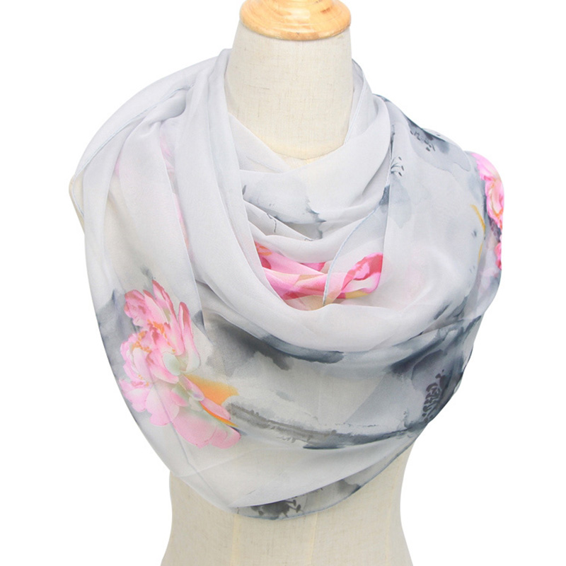 ファッション女性の超薄型ロングシフォンフラワープリントシルク - Face Scarf Mask のレビューと価格