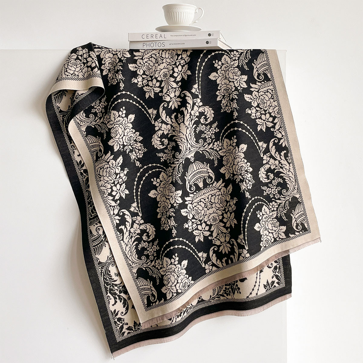 イミテーションカシミヤフリンジ付きスカーフ 女性用 厚手 暖 - Pashmina Wrap Large のレビューと価格