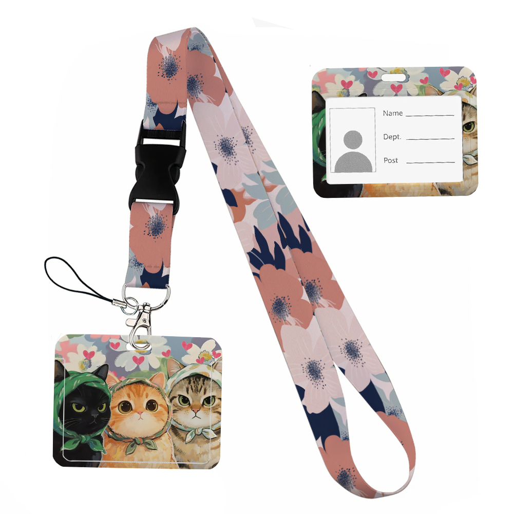 花の中に小さな動物が描かれたプリントリボン ランヤード キー - Lanyard Badge Holder のレビューと価格