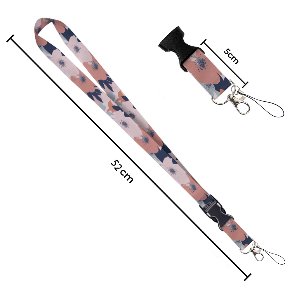 花の中に小さな動物が描かれたプリントリボン ランヤード キー - Lanyard Badge Holder のレビューと価格