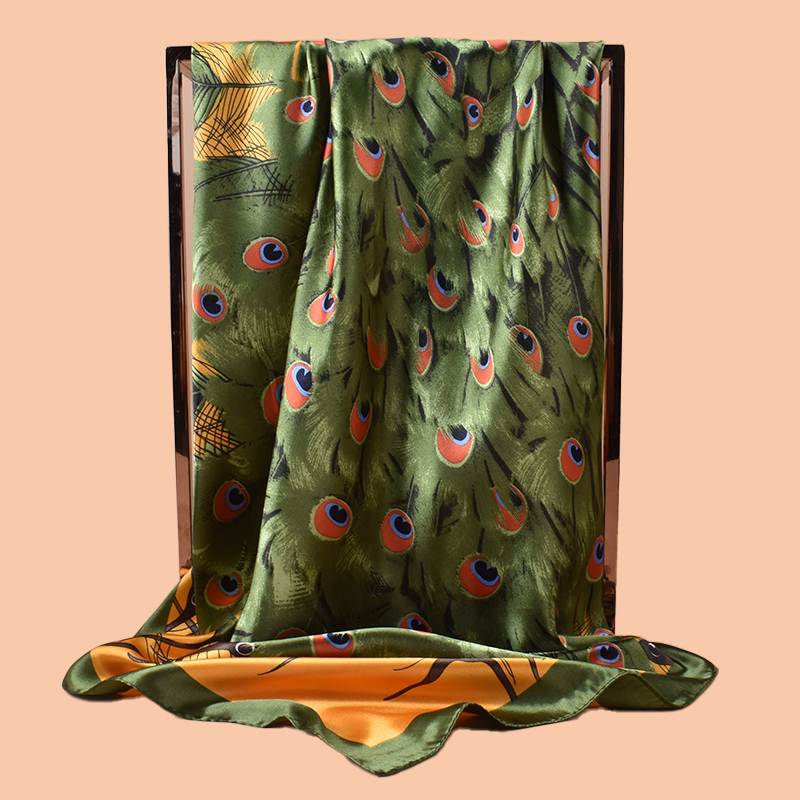 1PC レディース大正方形スカーフ孔雀プリントファッションカ - Scarf Silk Square のレビューと価格